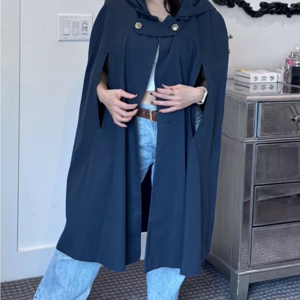 Vintage Queen of the Capes Chic Navy Cape with Gold Buttons
